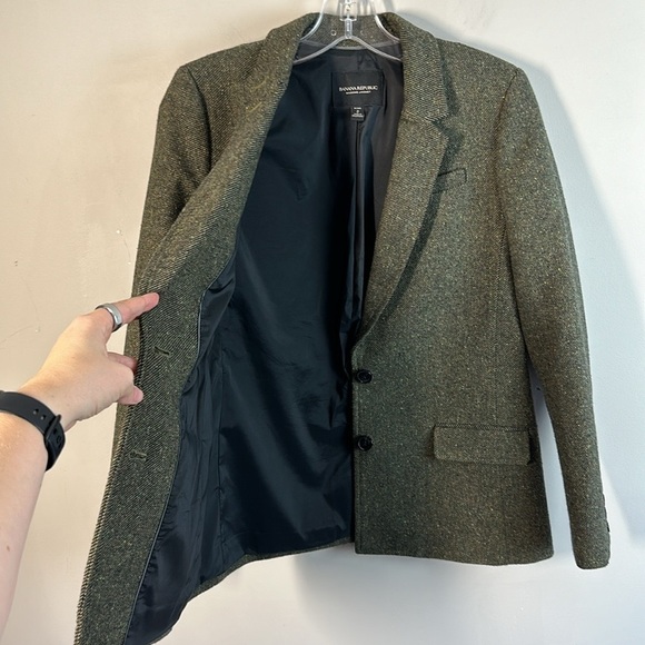 Banana Republic Speckled Olive HackingS Jacket Blazer Size 2P - Picture 13 of 16